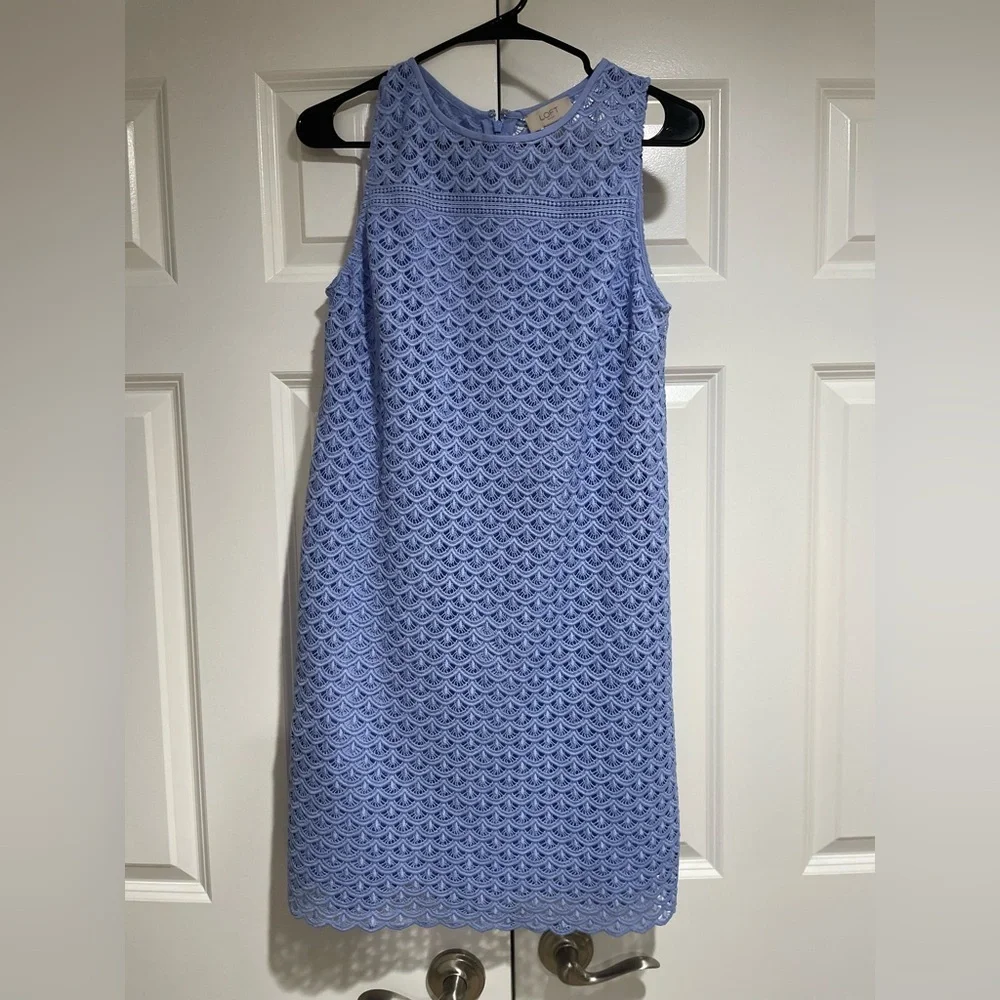 Light Blue Lace Dress with High Neckline - Picture 1 of 4